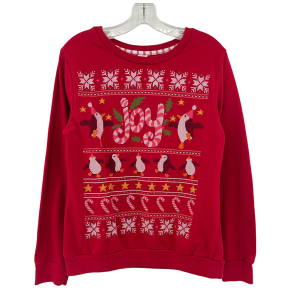 Holiday Time Sweaters - Holiday Time (S) Red Penguin Holiday Ugly Christmas Sweatshirt Sweater